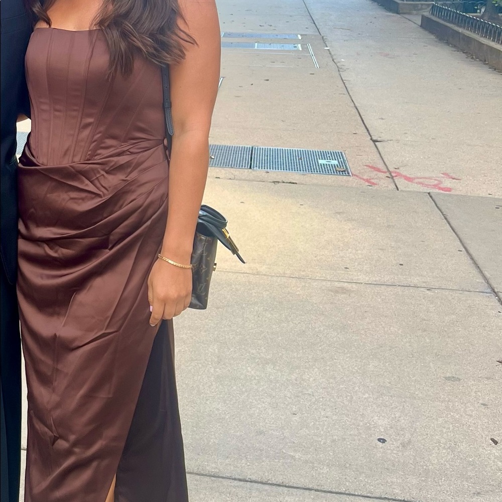 Bardot corset satin brown dress